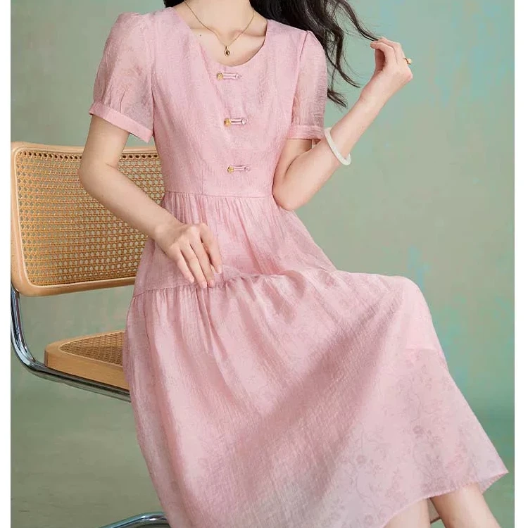 X0523春秋季气质连衣裙女显瘦收腰时尚减龄遮肉小香风修身连衣裙