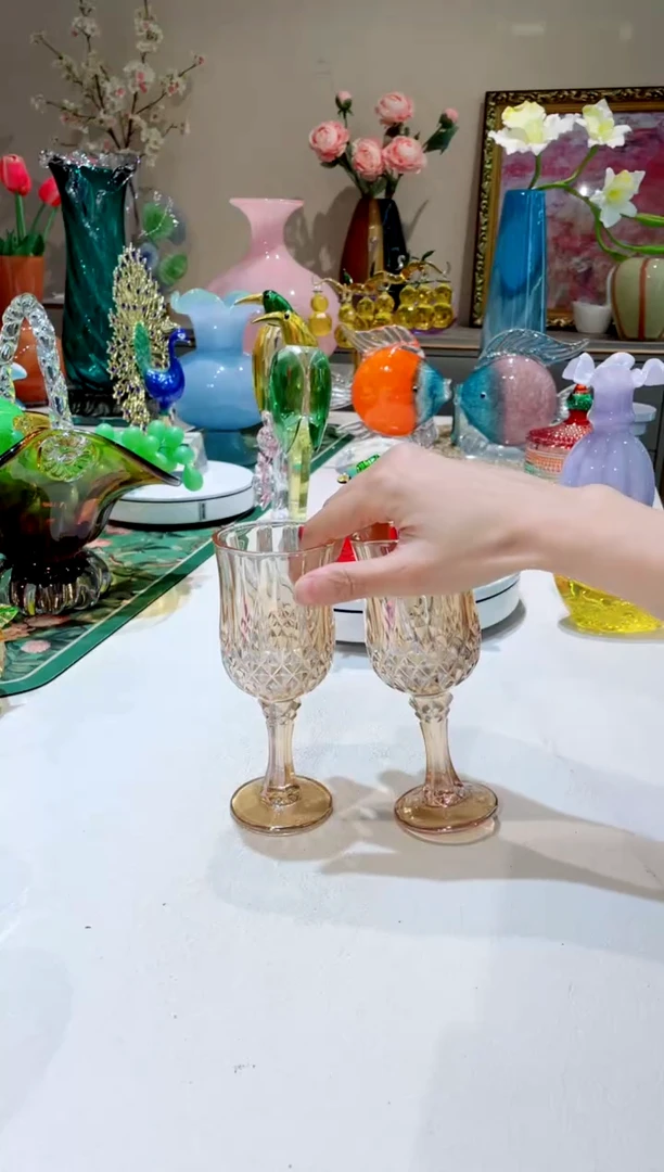 【闪购商品】琉璃手工艺品金色高脚杯2只