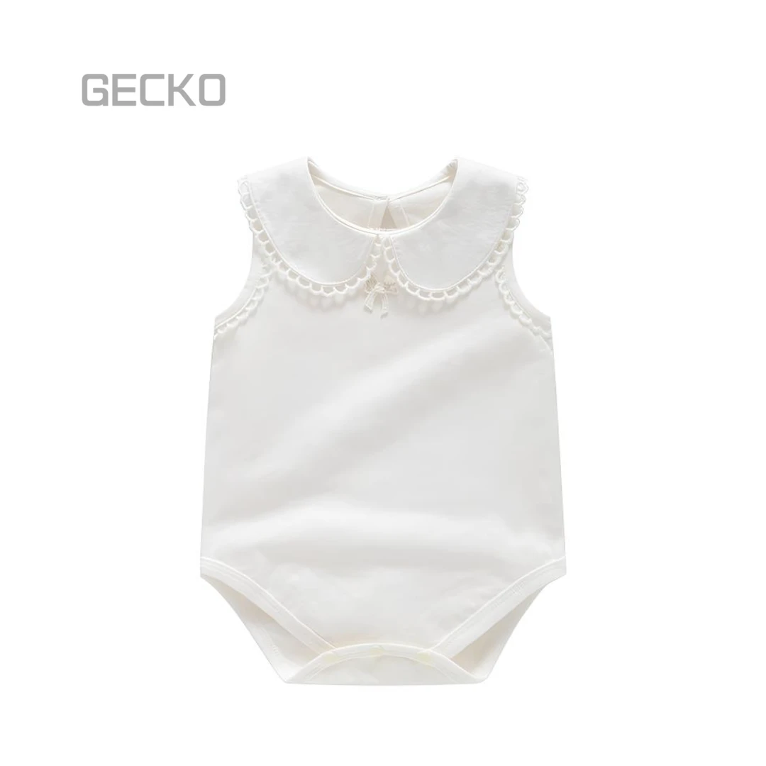 娃娃领无袖女宝婴儿衣服夏装薄款甜美背心包屁衣爬服新生儿哈衣