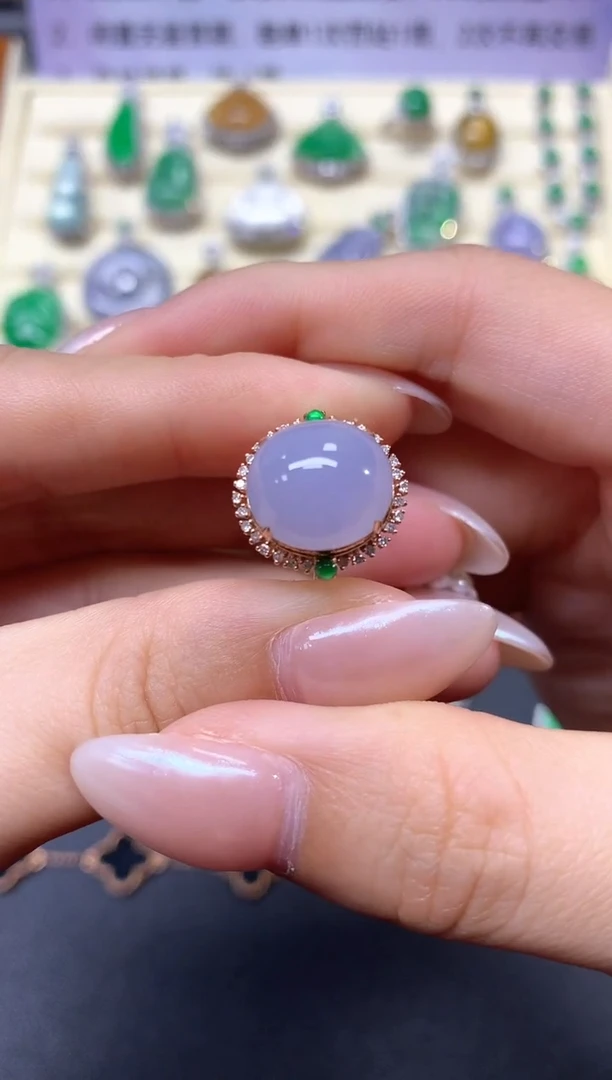 【闪购商品】翡翠戒指18K金镶嵌戒指|3900+390