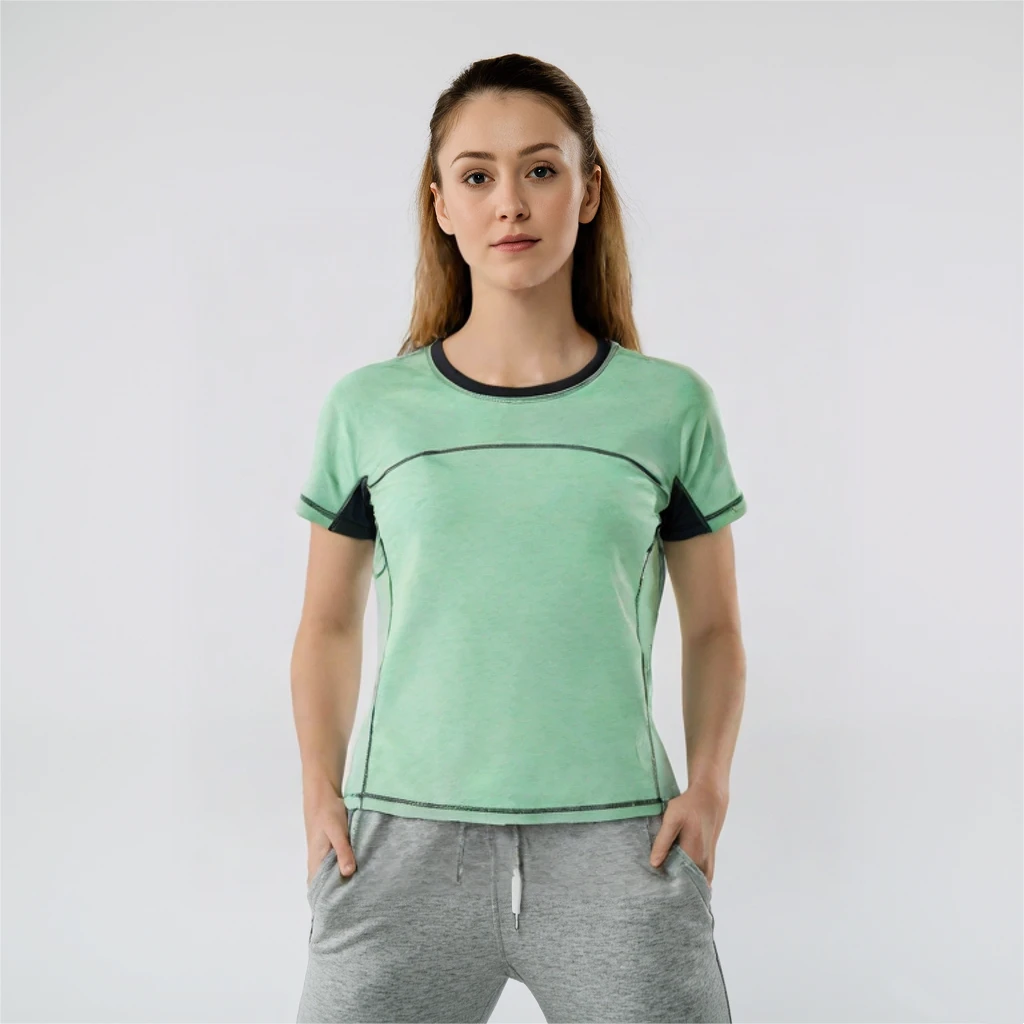 夏季美丽奴羊毛户外速干短袖透气运动拼接T恤瑜伽健身半袖女款
