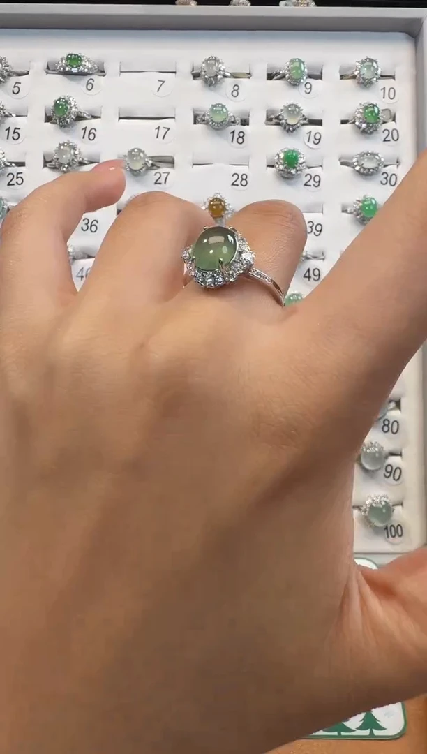 银S925镶嵌戒指翡翠925银镶翡翠戒指镶嵌27