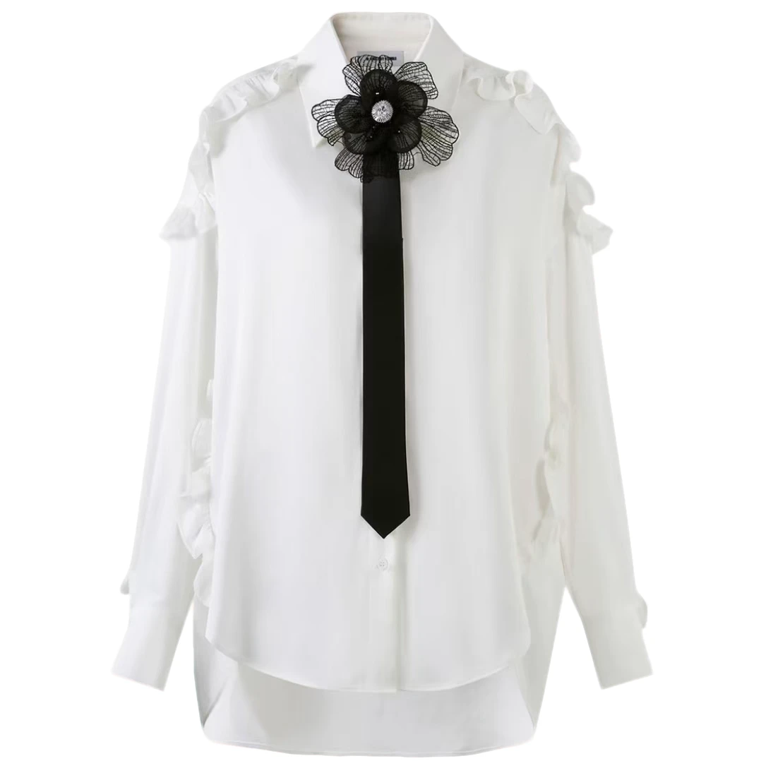 【D387】2026春季新款轻盈夏日可拆卸披肩领带微透衬衫朦胧感上衣