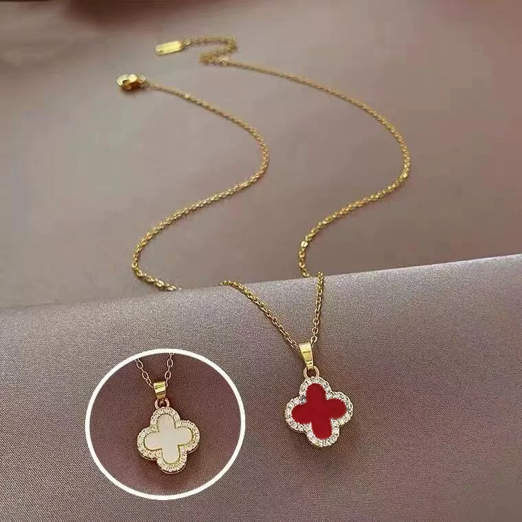 铜合金合成锆石项链   设计师款通勤轻奢四叶草双面项链  JT-1108