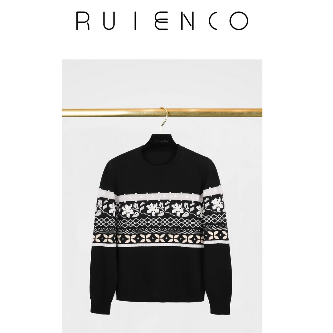 RuienCo.千岛之恋 100高捻长绒棉精致秋圆筒提花长袖上衣