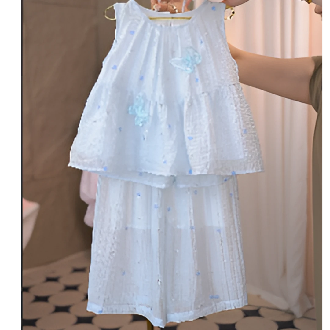 【玻璃海】婴幼儿休闲长裤套装可爱清新女童夏季无袖甜美