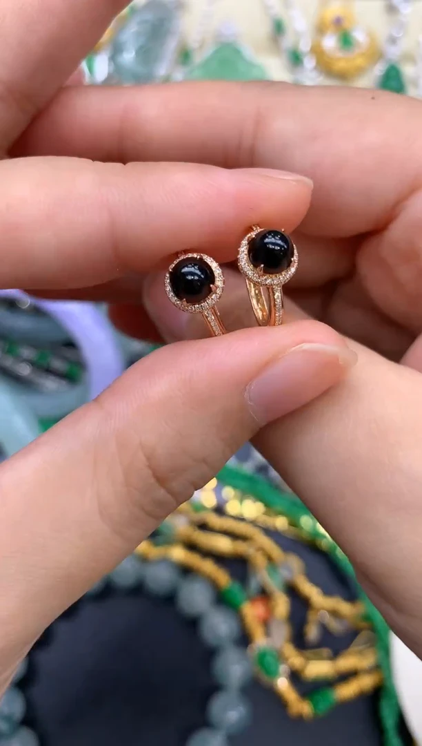 翡翠18K金镶嵌耳饰177-中国好珍宝