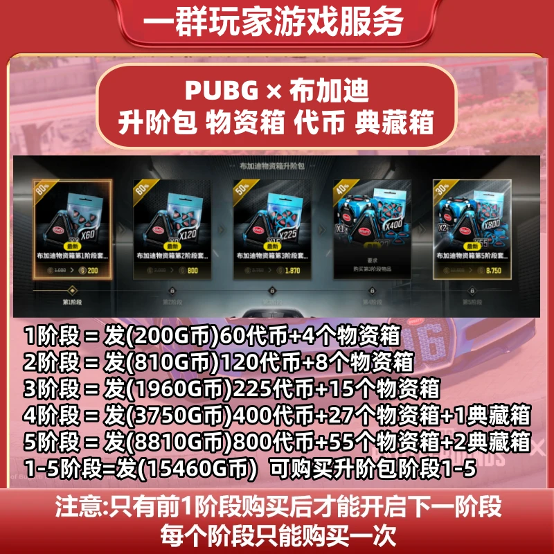 Pubg绝地求生布加迪跑车联名物资箱代币升阶包吃鸡皮肤兑换码CDK