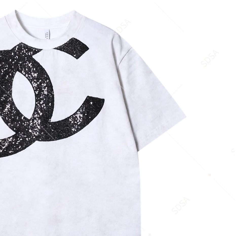 SDSA夏季新款男士痞帅满天星亮片字母圆领短袖T恤百搭时尚上衣潮