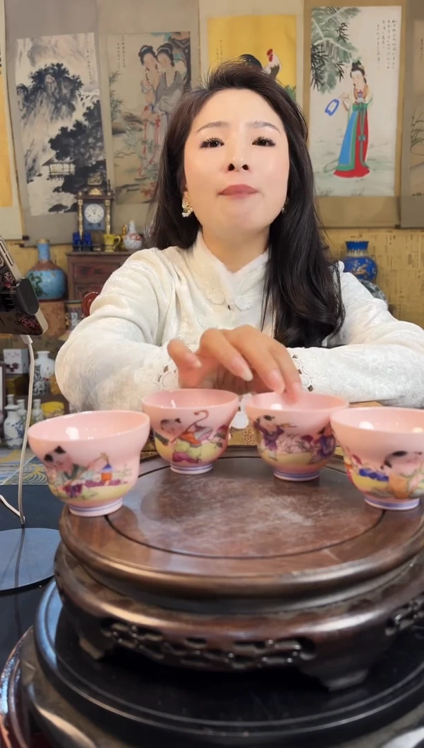 瓷片景德镇陶瓷红釉茶杯套组