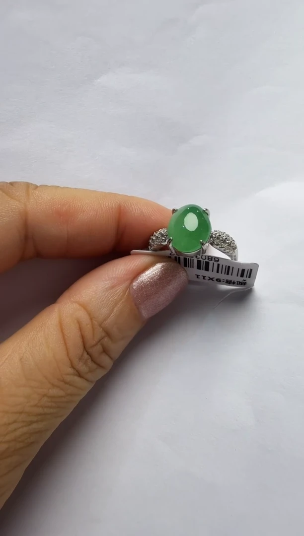 翡翠戒指银S925镶嵌925银镶缅甸A货翡翠戒指