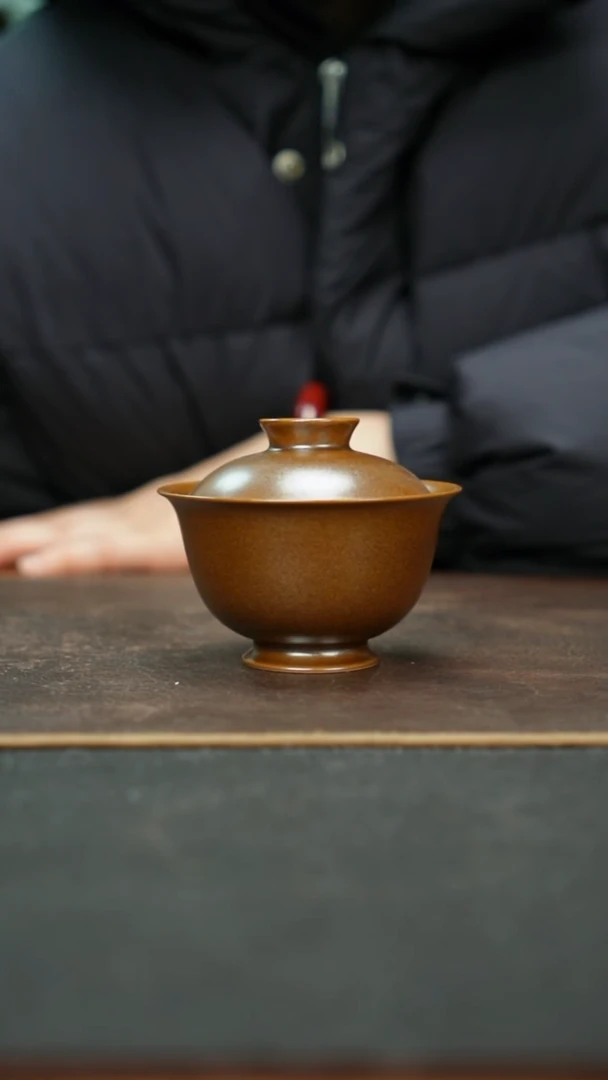 杯景德镇紫金釉元宝盖碗