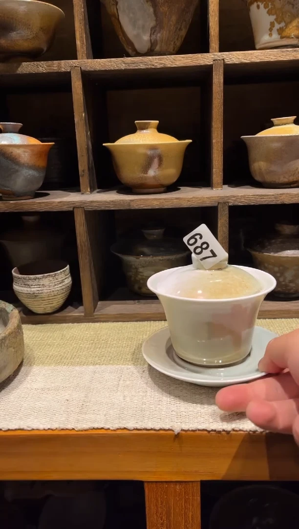 【闪购商品】瓷片687，柴烧三才盖碗