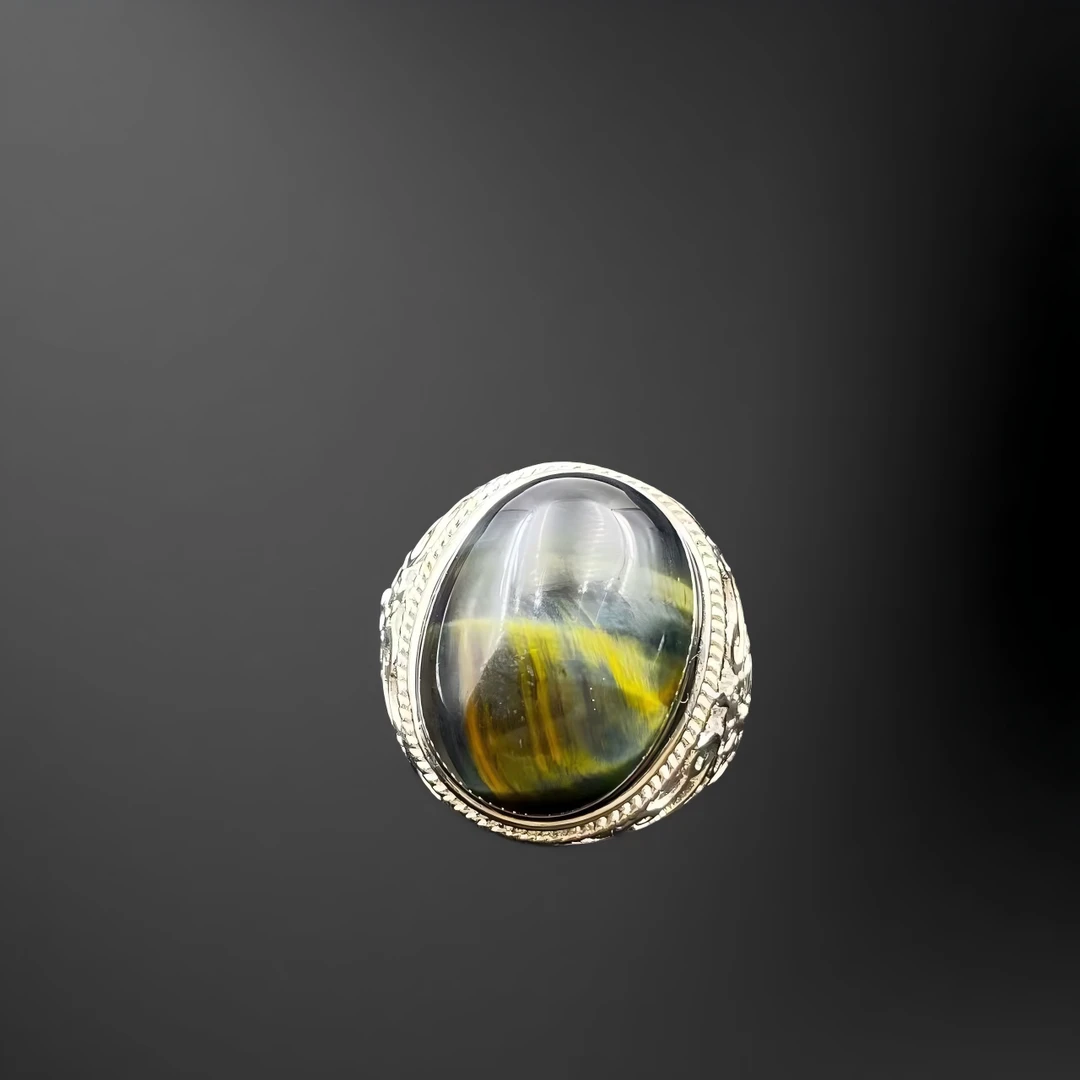 虎睛石鸽子蛋戒指A476J