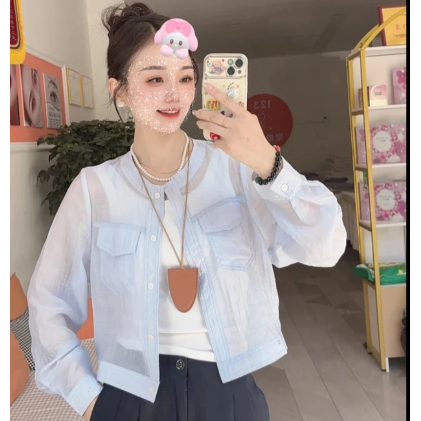 时尚薄款超好看圆领防晒衣衬衫女2025夏季新款设计感时尚减龄开衫