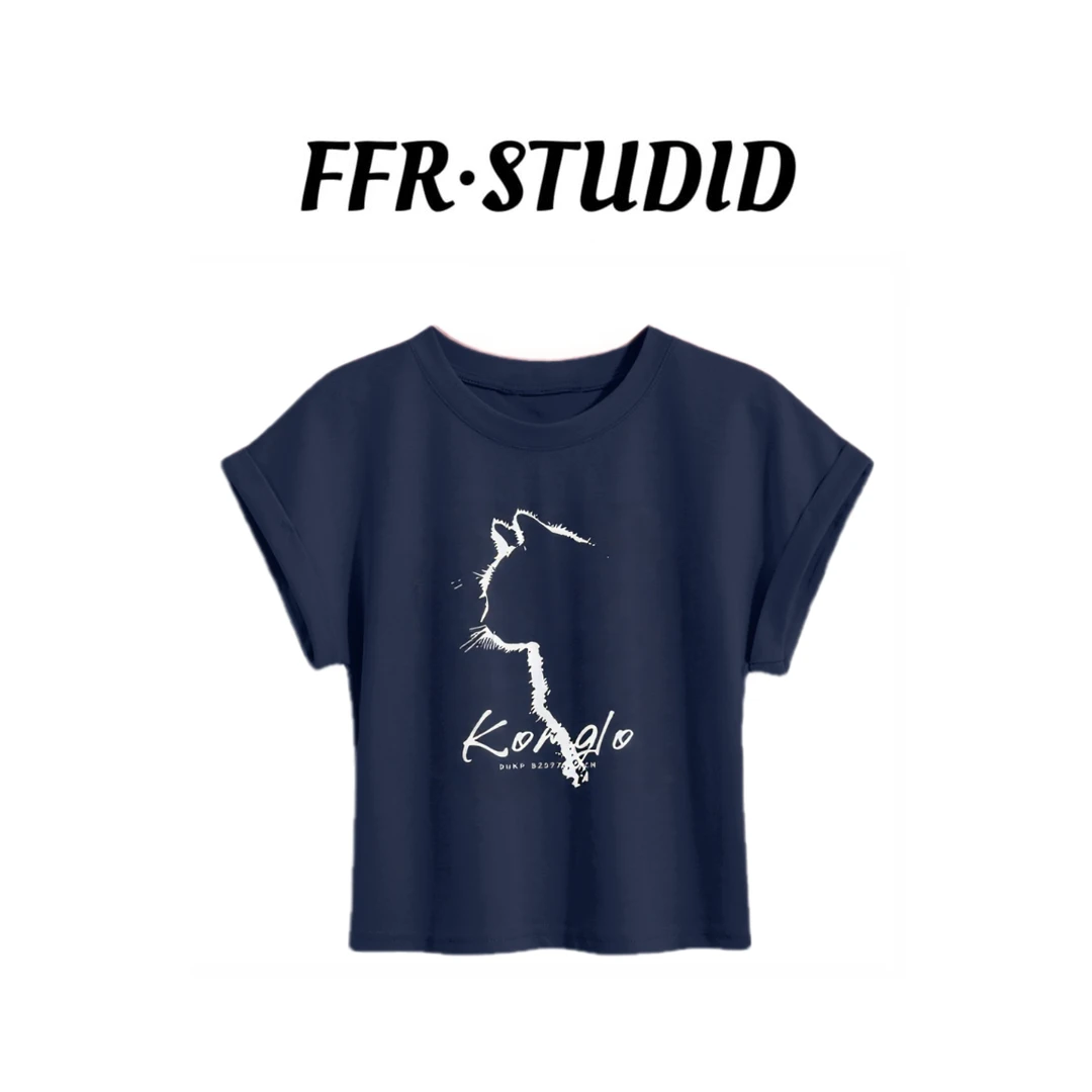 【姿姐】2025夏季新款小猫印花时尚休闲弹力短袖女T恤-25198