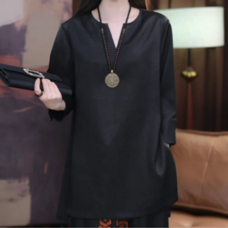 B【棠梨】香云纱松紧腰显瘦国风百搭宽松复古中式设计师上衣