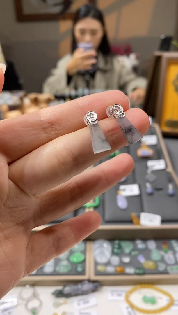 银S925镶嵌翡翠耳饰耳饰