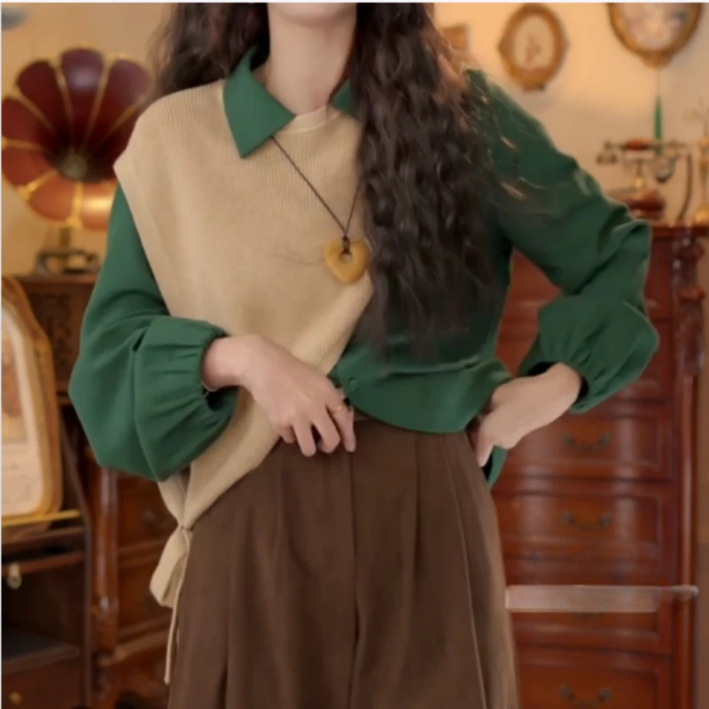 【林间落雪】港风复古披肩长袖百搭宽松衬衫LK2505868