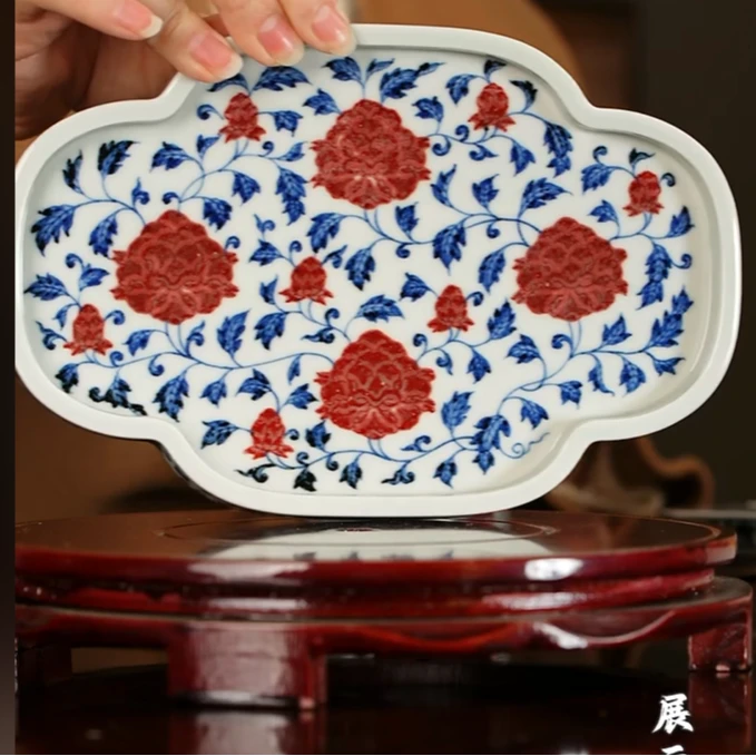 【栗子严选】@@古官釉里红主人杯手绘牡丹壶承