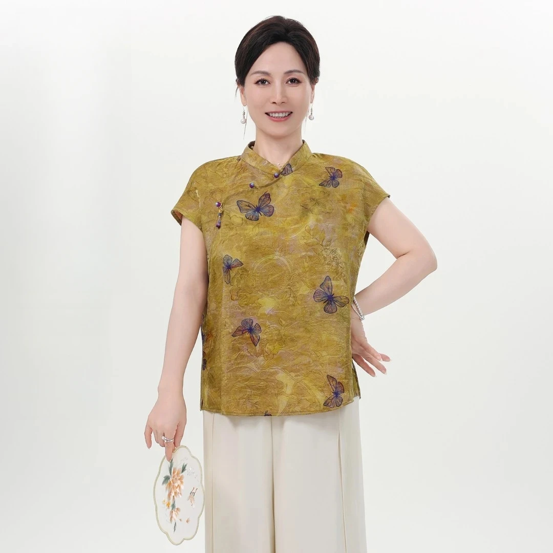 中式国风蝴蝶妈妈装新中式中老年女装2025夏季新款套装