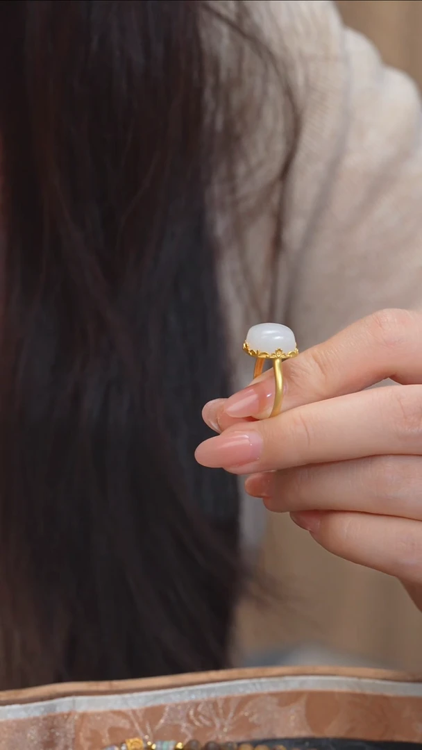 【闪购商品】和田玉戒指18K金镶嵌（二）@@W7427