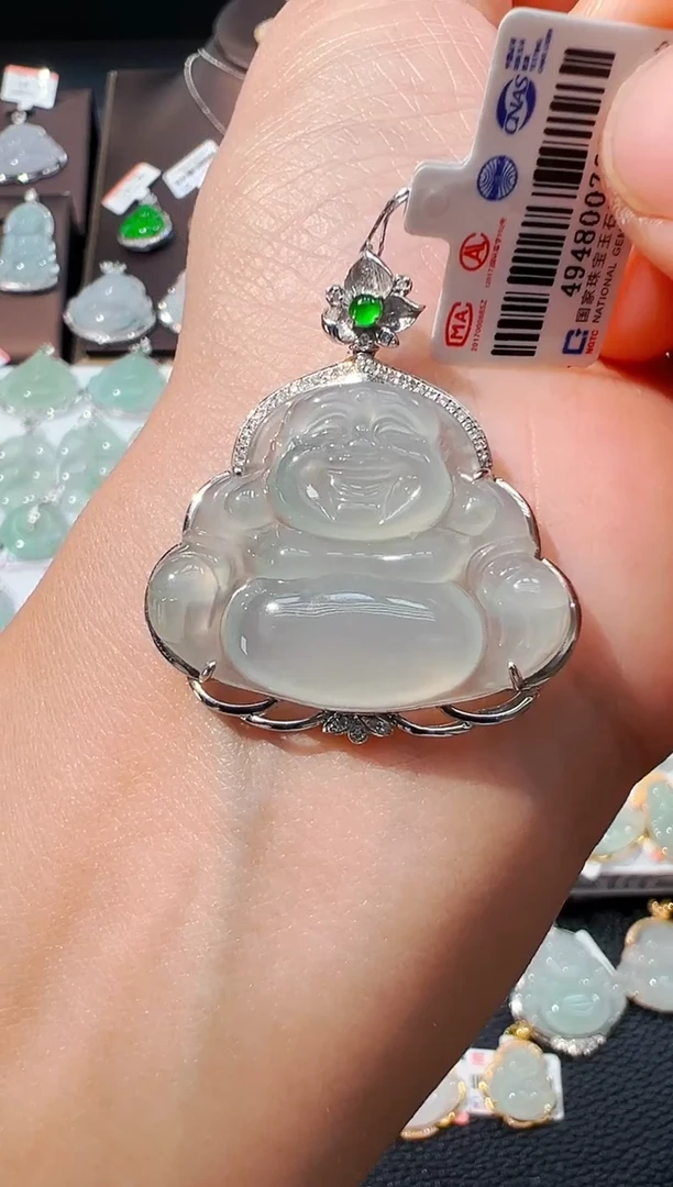 吊坠(不含链)18K金镶嵌翡翠佛公吊坠708