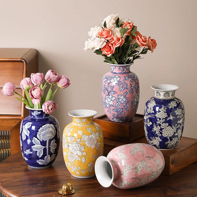 新中式青花瓷花瓶水培轻奢客厅餐桌陶瓷花瓶摆件陶瓷装饰瓶