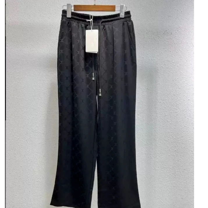 0137缎面薄款阔腿裤2024夏季新品高腰垂感长裤拖地裤冰丝凉凉裤