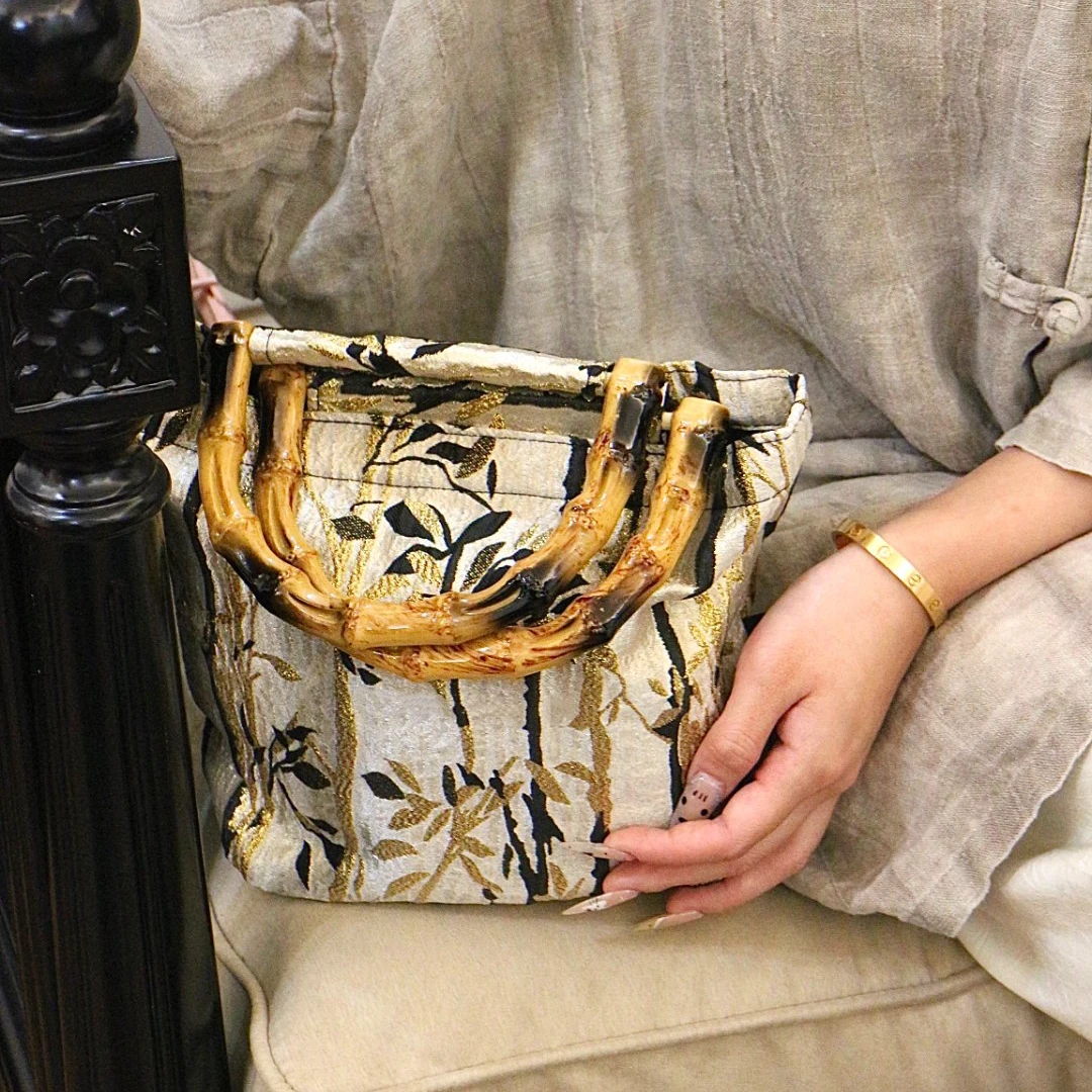 国风水墨系列竹林包包百搭手提休闲小众包袋方形竹节手提包女