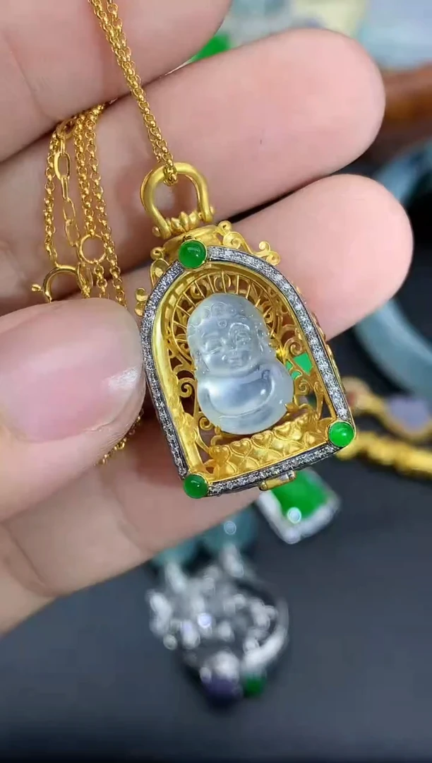 颈饰18K金镶嵌翡翠562-中国好珍宝