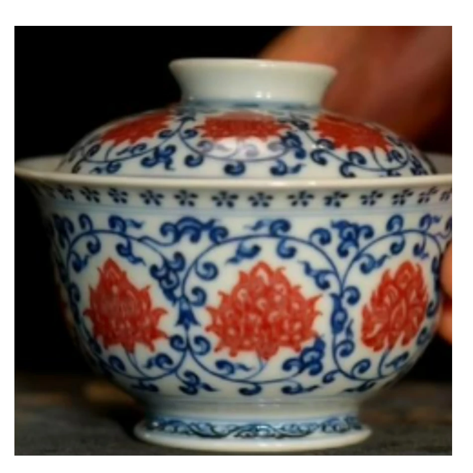 璟萱堂   釉里双狮盖碗