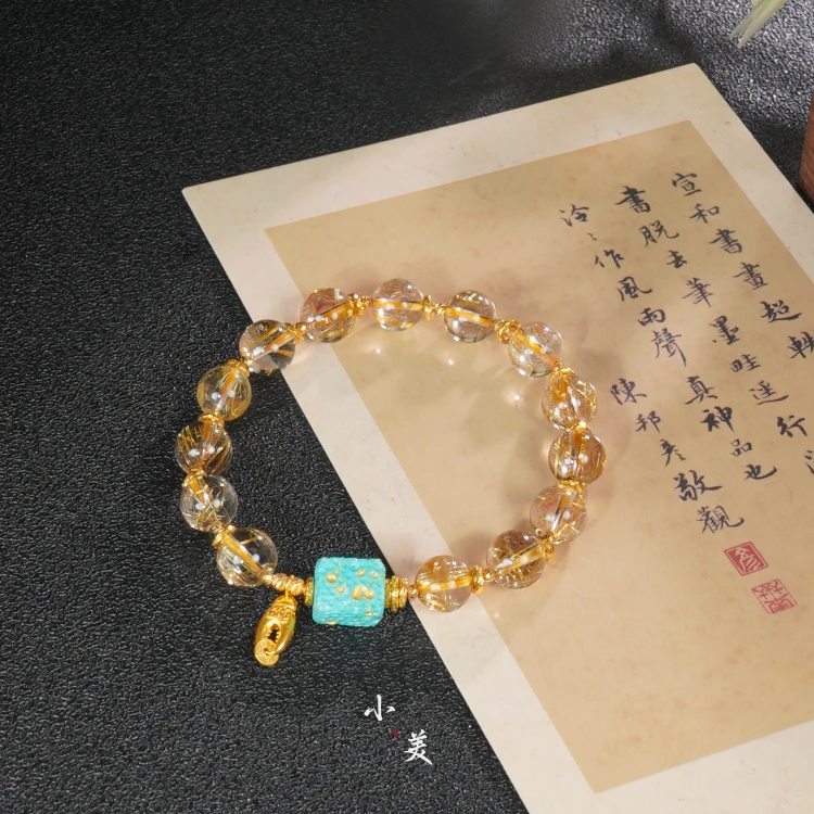 18K金绿松钱爪金发晶手串（多样性发货）G9821
