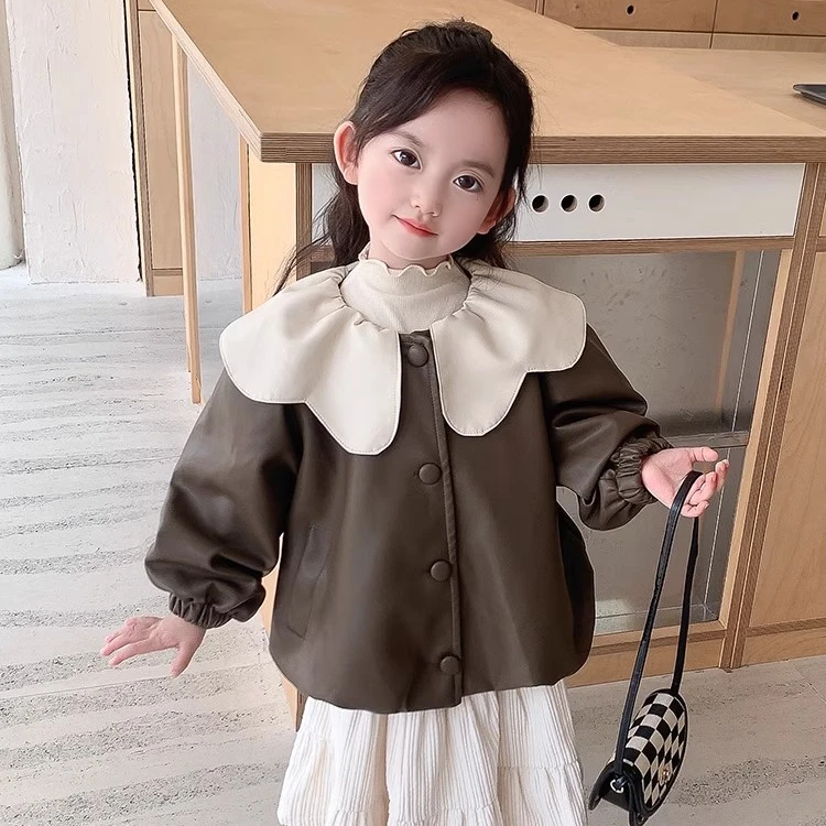女童皮衣外套秋装2025新款洋气儿童时髦宝宝秋季夹克小童上衣春秋
