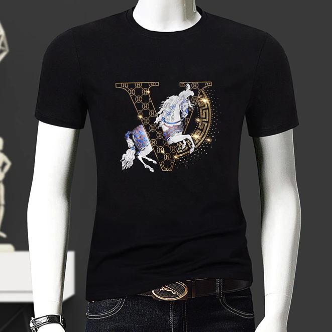 高端男士潮牌印花短袖休闲T恤夏季新款潮流百搭圆领纯棉ins体恤衫