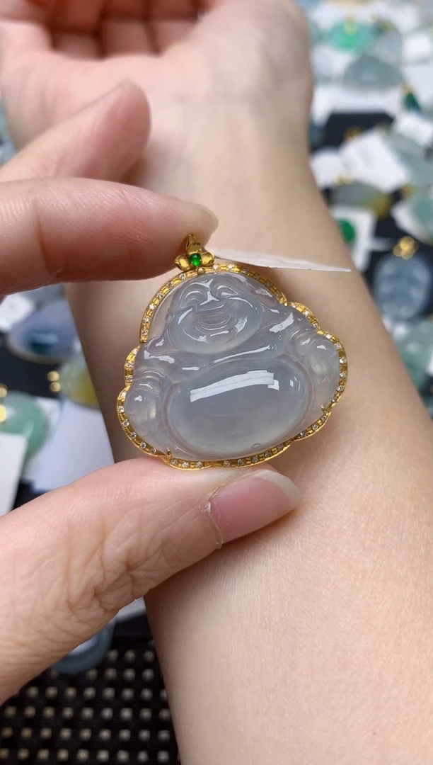 颈饰18K金镶嵌翡翠天然缅甸A货翡翠