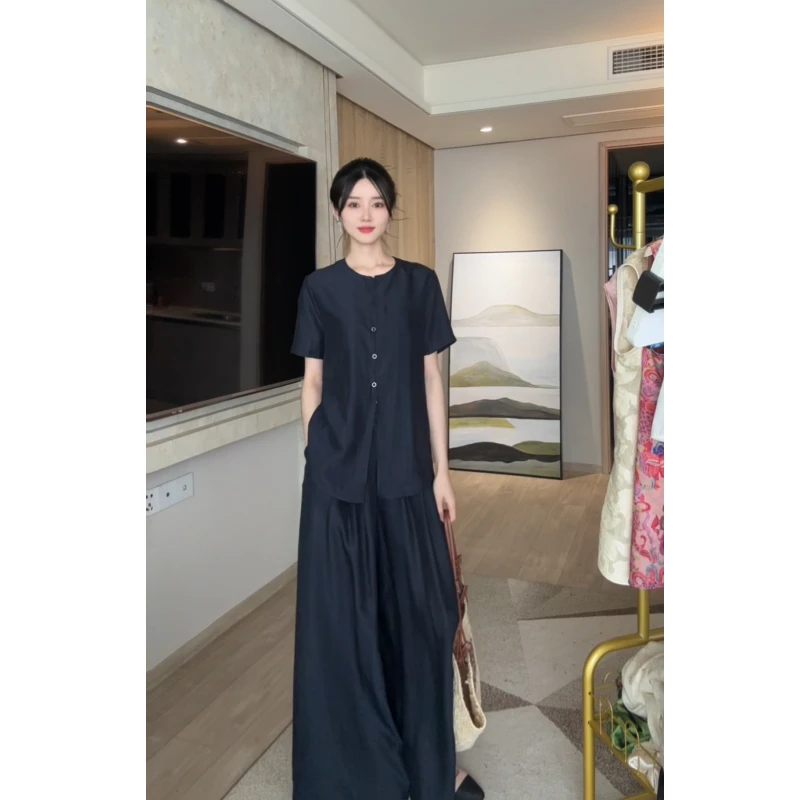 2025夏季新款高级感时尚气质衬衫+阔腿裤二件套
