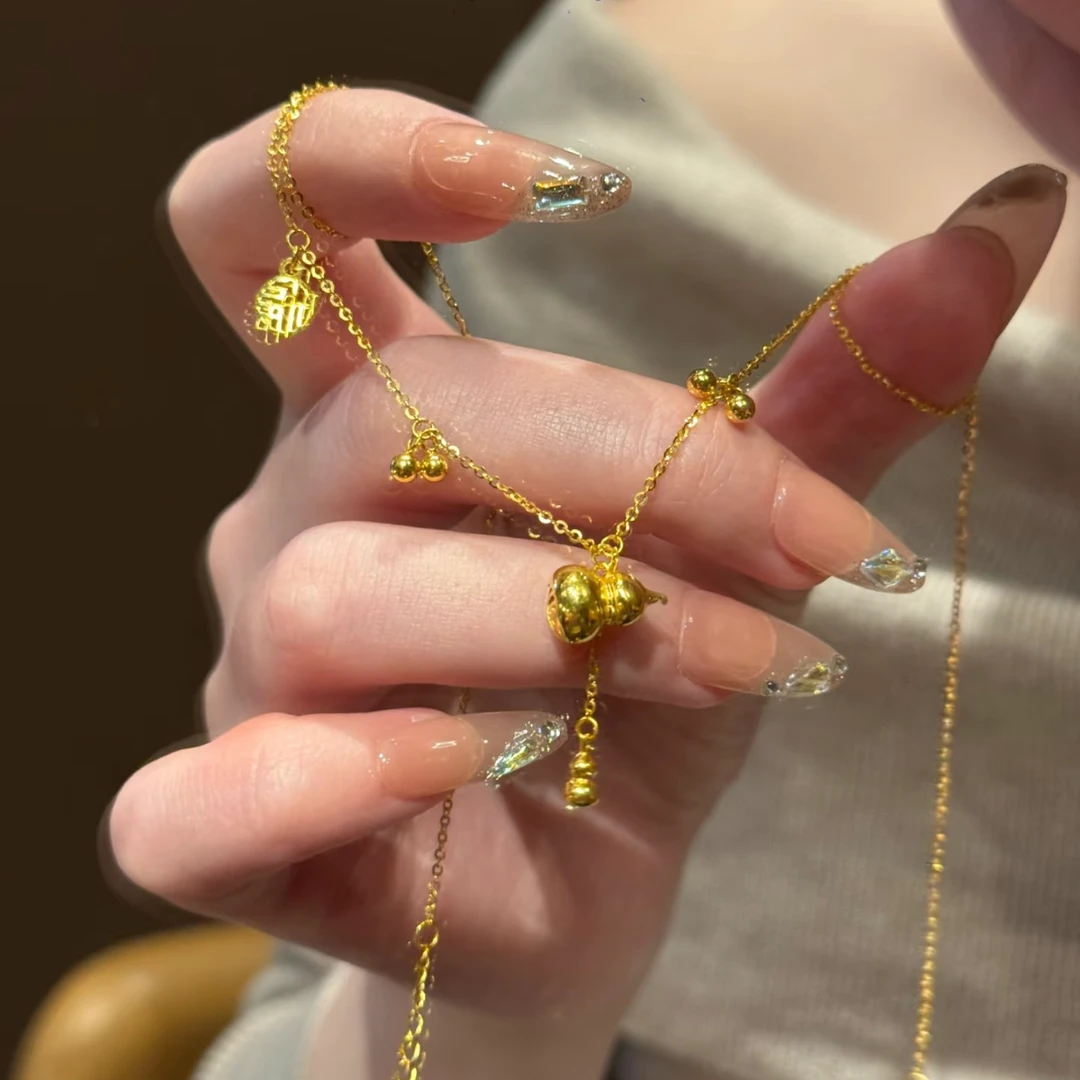 铜合金项链 新中式葫芦吊坠轻奢精致福牌锁骨链项链配饰