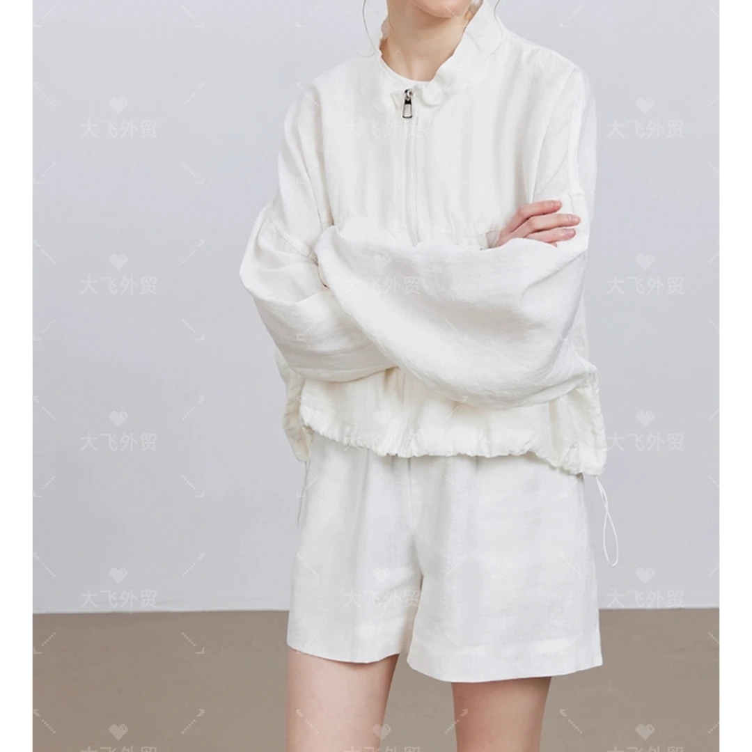 【夏日凉风&简约亚麻套装】春夏新款简约拉链亚麻套装