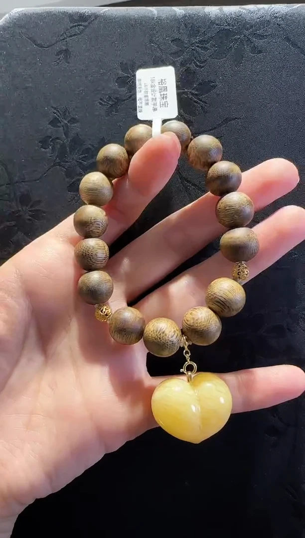 手串蜜蜡18K金镶嵌爱心