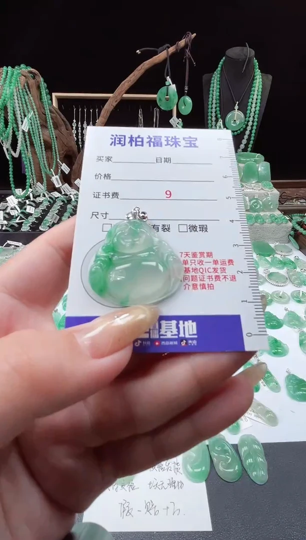 吊坠(赠链)银S925镶嵌石英质玉（非洲翠）25.310佛公