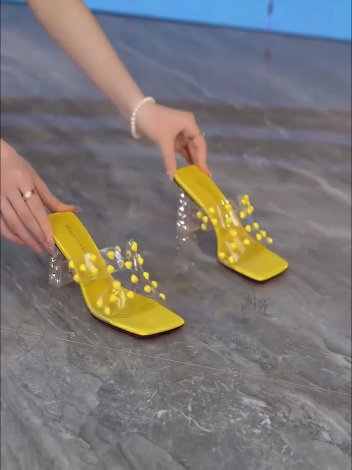 法式凉拖女配裙子2025夏季新款巨好看粗跟水钻高跟鞋气质外穿拖鞋