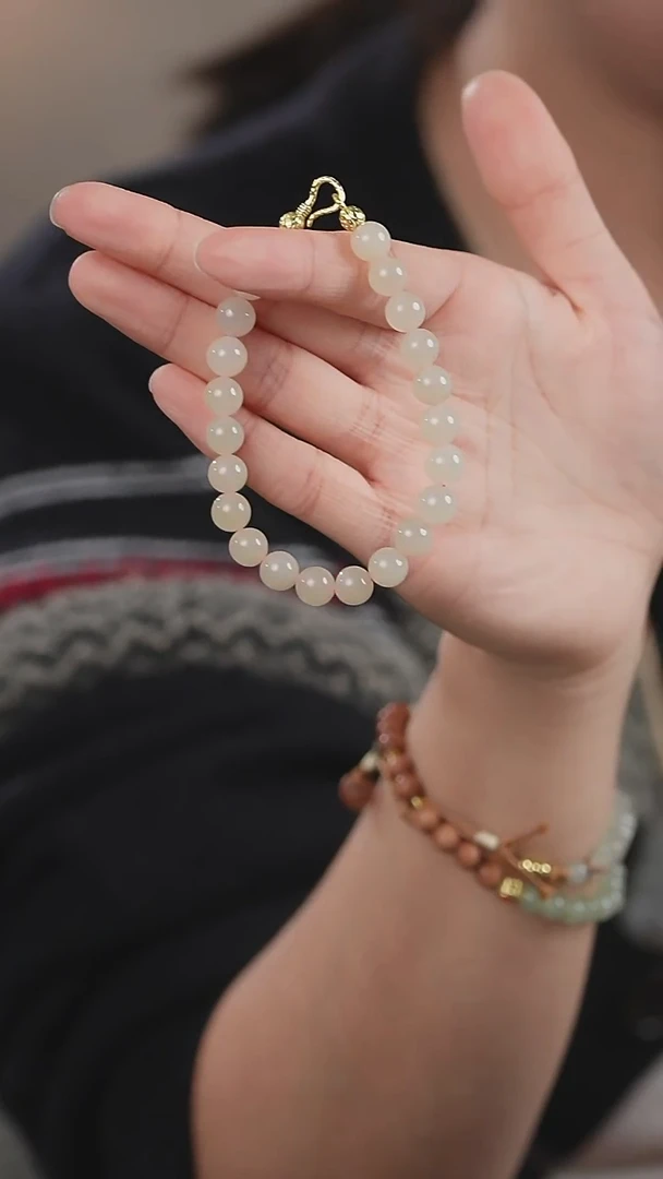 未镶嵌手链和田玉新疆皮山藕粉卡8mm手串多样性发一