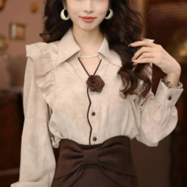 （现货）美丽【朗姆红茶】港味复古显瘦气质设计感上衣28969