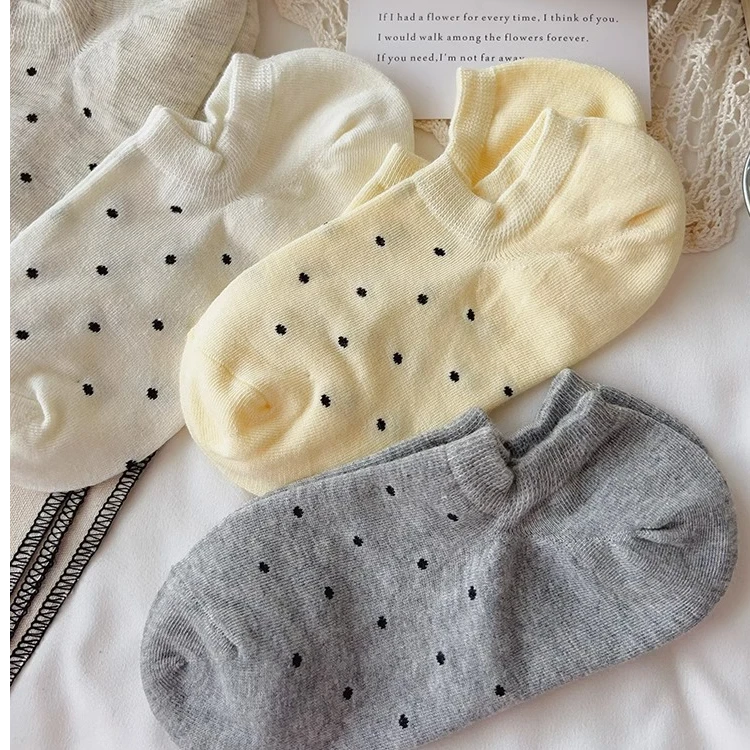 文伊娜船袜女夏季薄款防滑不掉跟日系波点春夏款浅口隐形短袜子女