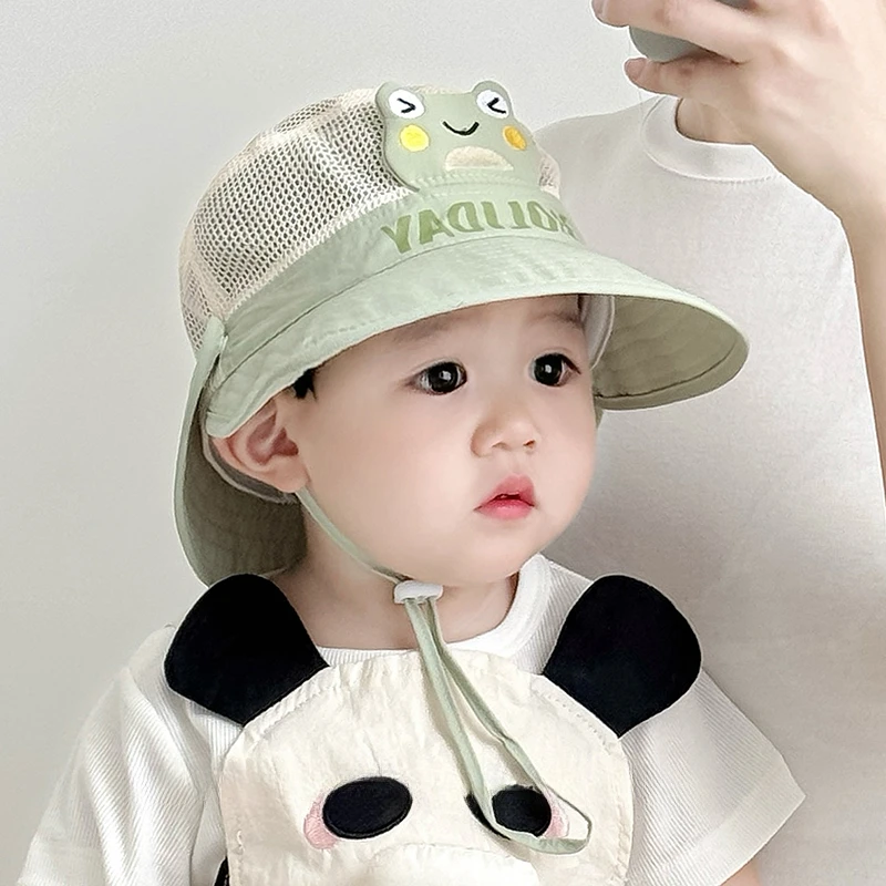 宝宝帽子夏季渔夫帽儿童遮阳帽男童女婴儿网可拆披肩防晒太阳帽薄