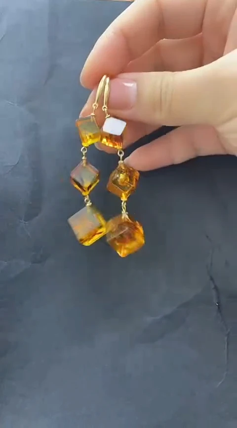 未镶嵌琥珀裸石花珀耳坠