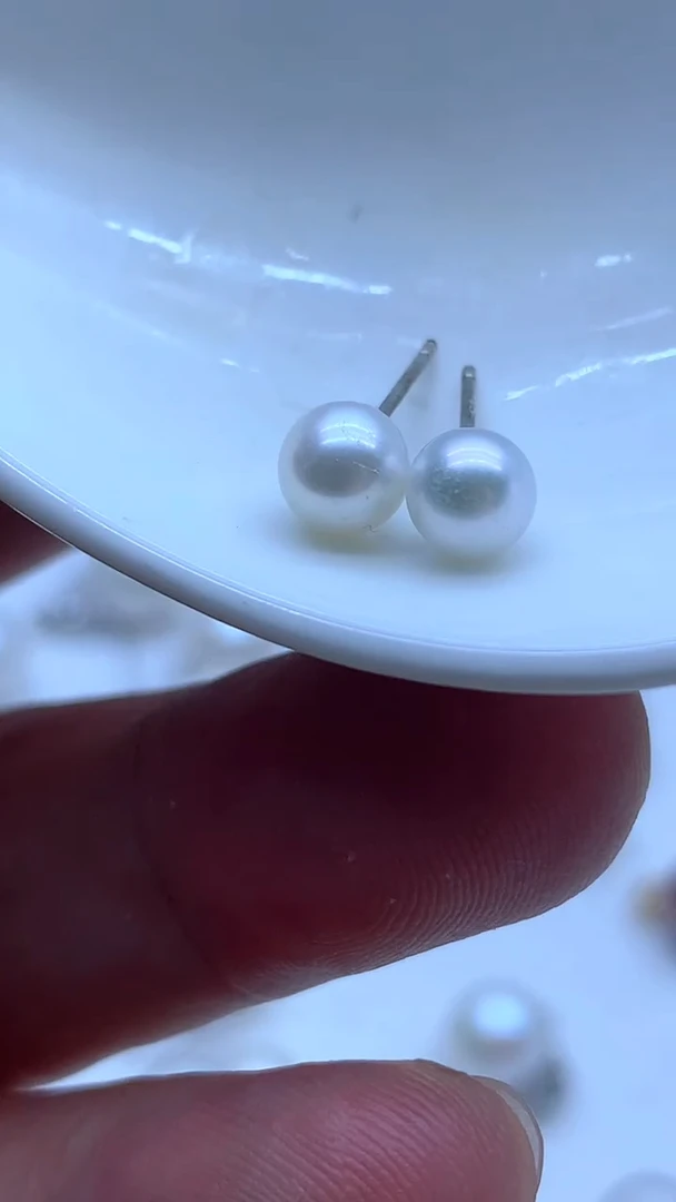 银S925镶嵌淡水珍珠耳饰5.5-6