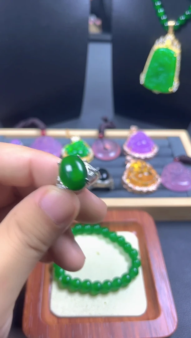 银S925镀金镶嵌戒指翡翠戒指