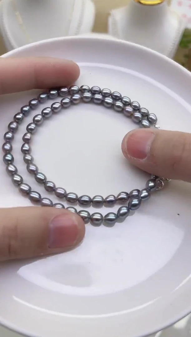 项链未镶嵌淡水珍珠灰色米胖子5-6mm